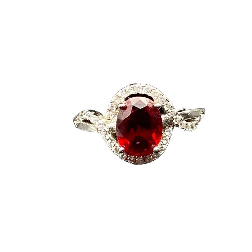 Sterling silver 925 simulated Ruby And diamond halo ring size 8 - Picture 8 of 10